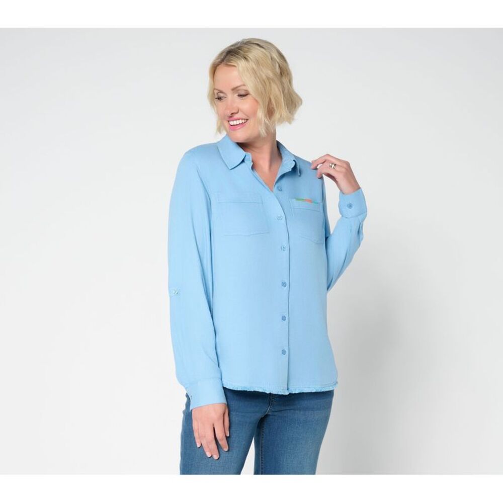 Liberare Women's Top Sz M Denim & Co. Canyon Retreat Twill Button Blue A698550